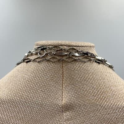 VTG Silver Tone Multi Layered Necklace Geometric Diamond Station Link Long Chain - Thumbnail 6