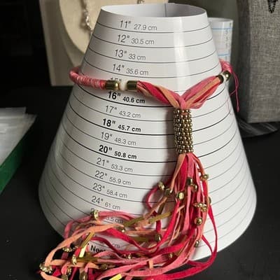 MIA Collection Boho Pink Suede Fringe Tassel Statement Necklace Gold Tone Accent - Thumbnail 10