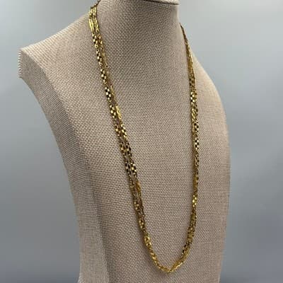Vintage Gold Tone Textured Faceted Link Long Opera Necklace Chain 36" Statement - Thumbnail 4