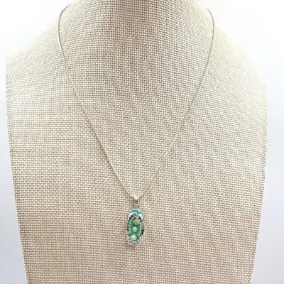 Vintage Silver Flip Flop Pendant Necklace Teal Enamel Multi-Color Crystal Heart - Thumbnail 2