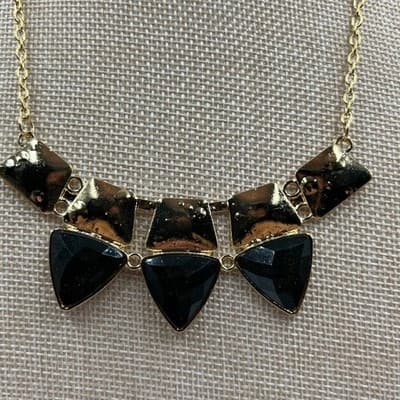 VTG Gold Tone Geometric Bib Necklace Black Triangle Statement Pendant Fashion - Thumbnail 3