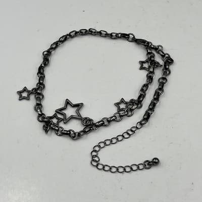 Vintage Gunmetal Star Charm Bracelet - Dark Grey Chain - Celestial Jewelry Adj.. - Thumbnail 4