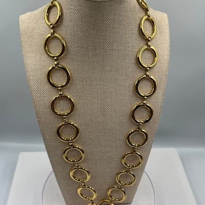 Vintage Gold Tone Bold Open Circle Link Necklace Made in Spain Statement Runway - Thumbnail 3