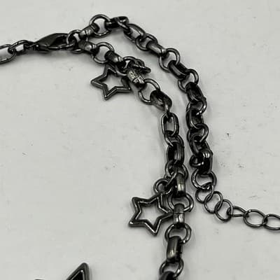 Vintage Gunmetal Star Charm Bracelet - Dark Grey Chain - Celestial Jewelry Adj.. - Thumbnail 2