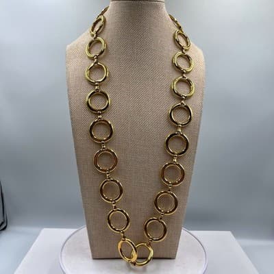 Vintage Gold Tone Bold Open Circle Link Necklace Made in Spain Statement Runway - Thumbnail 2