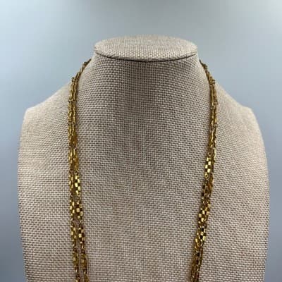 Vintage Gold Tone Textured Faceted Link Long Opera Necklace Chain 36" Statement - Thumbnail 2