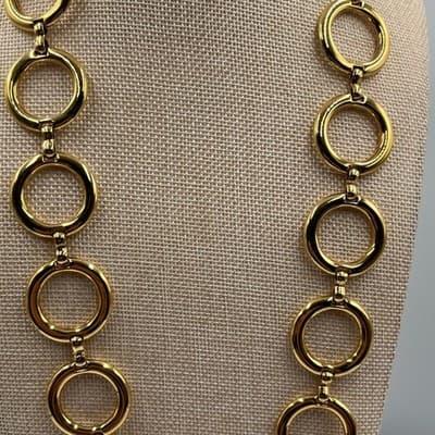 Vintage Gold Tone Bold Open Circle Link Necklace Made in Spain Statement Runway - Thumbnail 4