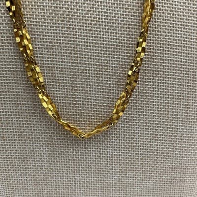 Vintage Gold Tone Textured Faceted Link Long Opera Necklace Chain 36" Statement - Thumbnail 3