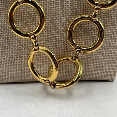 Vintage Gold Tone Bold Open Circle Link Necklace Made in Spain Statement Runway - Thumbnail 5