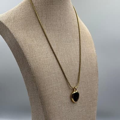 Laura Scott Gold Tone Snake Chain Necklace Green Maroon Enamel Floral Pendant - Thumbnail 6