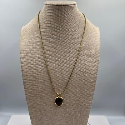 Laura Scott Gold Tone Snake Chain Necklace Green Maroon Enamel Floral Pendant - Thumbnail 2