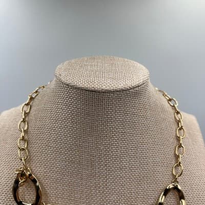 VTG Gold Textured Oval Link Bib Necklace Statement Collar Jewelry Bold Boho Chic - Thumbnail 2