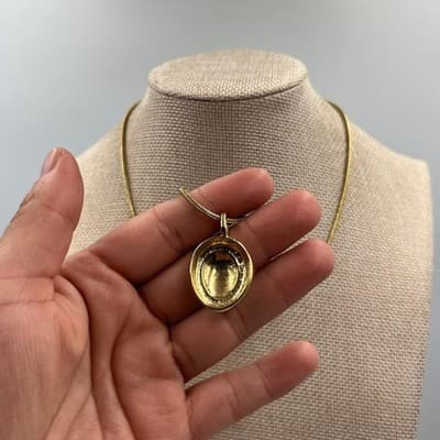 Laura Scott Gold Tone Snake Chain Necklace Green Maroon Enamel Floral Pendant - Thumbnail 4