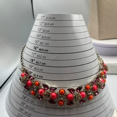 Vintage Statement Cluster Bib Necklace Pink Orange Purple Stones Gold Tone Boho - Thumbnail 7