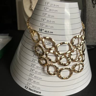 VTG Gold Textured Oval Link Bib Necklace Statement Collar Jewelry Bold Boho Chic - Thumbnail 6