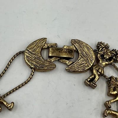 Vintage Gold Tone Cheerleader Charm Bracelet - Novelty Sports Jewelry - 7 Inch - Thumbnail 2