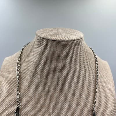 VTG Silver Tone Multi Strand Crescent Bib Necklace Etched Tribal Statement Piece - Thumbnail 2