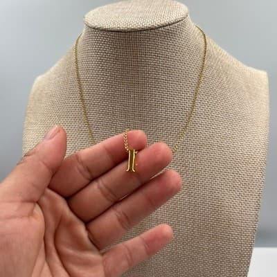 Vintage Gold Initial I Pendant Necklace Silver Dainty Letter Charm - Thumbnail 5
