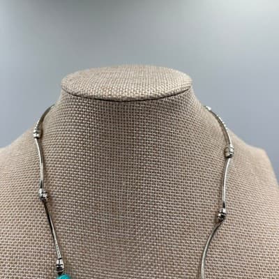 VTG Boho Turquoise Howlite Heart Pendant Necklace Silver Tone Beaded Statement - Thumbnail 3