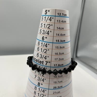 Vintage Black Bead Stretch Bracelet - Modern Bicone Faceted Bead Jewelry Gift - Thumbnail 5