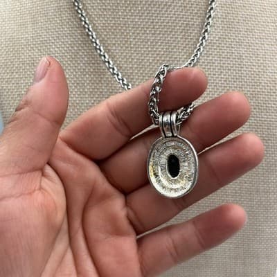 Vintage Silver Tone Wheat Chain Necklace Blue Glass Pendant Two-Tone Rope Accent - Thumbnail 4
