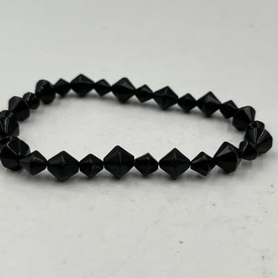 Vintage Black Bead Stretch Bracelet - Modern Bicone Faceted Bead Jewelry Gift - Thumbnail 2