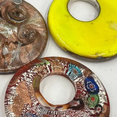 Vintage Murano Millefiori Glass Pendant Set 3pc Italian Style Art Glass Jewelry - Thumbnail 5