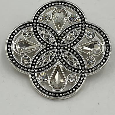 VTG Set of 4 Vintage Silver Tone Rhinestone Brooches Floral Star Burst Jewelry - Thumbnail 5