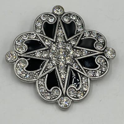 VTG Set of 4 Vintage Silver Tone Rhinestone Brooches Floral Star Burst Jewelry - Thumbnail 3