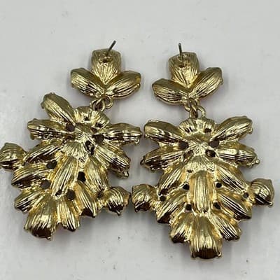 VTG Colorful Multi-Stone Floral Drop Earrings – Gold Tone Statement Boho Jewelry - Thumbnail 4