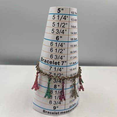 Claire's Eiffel Tower Charm Bracelet Silver Tone Multi-Color Pink Teal Paris 7" - Thumbnail 6