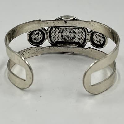VTG Western Southwestern Silver Tone Cuff Bracelet Faux Coral Orange Sunburst - Thumbnail 6