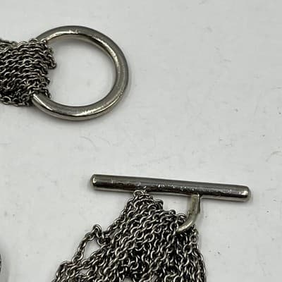 Vintage Silver Tone Multi Strand Chain Heart Bracelet Rhinestone Toggle Clasp - Thumbnail 3