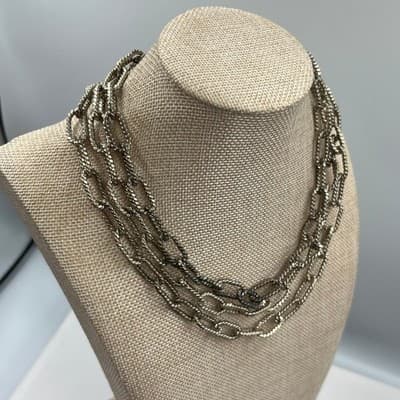Vintage Silver Tone Multi-Strand Twisted Curb Chain Statement Necklace Bold Edgy - Thumbnail 5