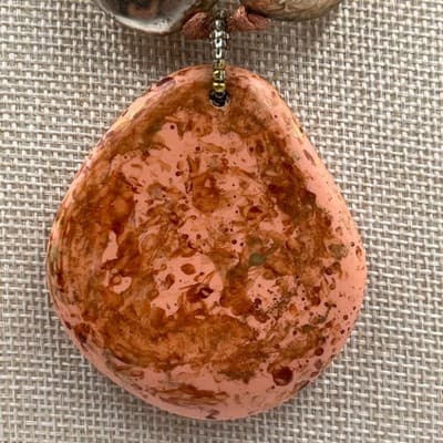 Worthington Bold Collection Statement Necklace Gold Tone Peach Mottled Stone New - Thumbnail 4