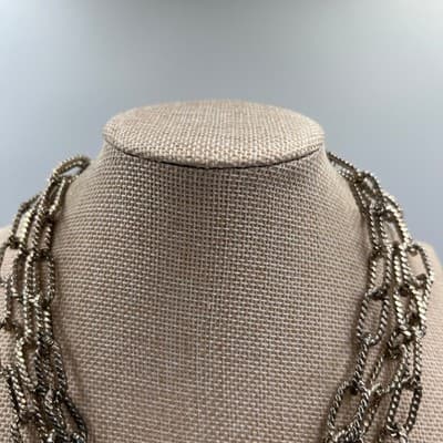 Vintage Silver Tone Multi-Strand Twisted Curb Chain Statement Necklace Bold Edgy - Thumbnail 2