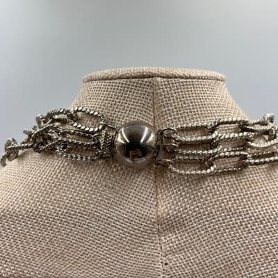 Vintage Silver Tone Multi-Strand Twisted Curb Chain Statement Necklace Bold Edgy - Thumbnail 6