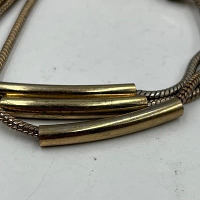 Vintage Gold Tone Multi Strand Snake Chain Bracelet Triple Tube Slide Statement - Thumbnail 2