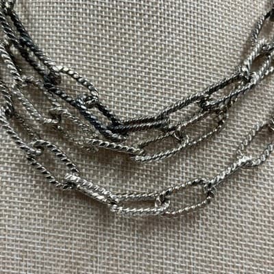 Vintage Silver Tone Multi-Strand Twisted Curb Chain Statement Necklace Bold Edgy - Thumbnail 3