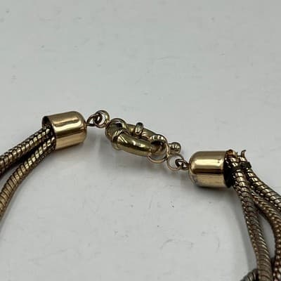 Vintage Gold Tone Multi Strand Snake Chain Bracelet Triple Tube Slide Statement - Thumbnail 3