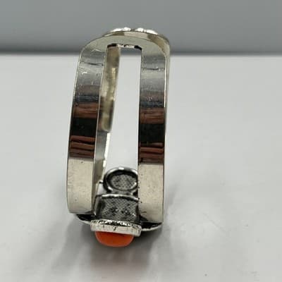 VTG Western Southwestern Silver Tone Cuff Bracelet Faux Coral Orange Sunburst - Thumbnail 7