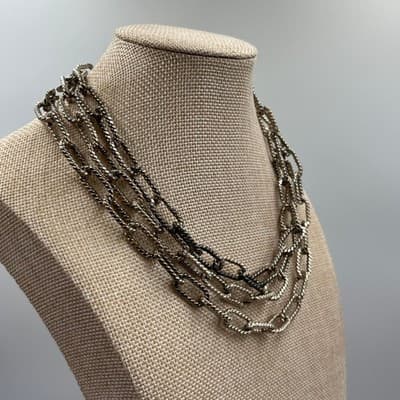 Vintage Silver Tone Multi-Strand Twisted Curb Chain Statement Necklace Bold Edgy - Thumbnail 4
