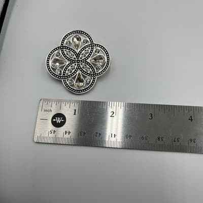 VTG Set of 4 Vintage Silver Tone Rhinestone Brooches Floral Star Burst Jewelry - Thumbnail 11