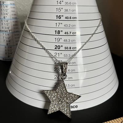 Vintage FL&B Silver Tone Pave Crystal Star Pendant Necklace Celestial Statement - Thumbnail 6