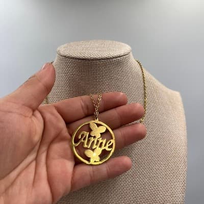 VTG Personalized Gold Anne Name Necklace Butterfly Circle Pendant Custom Jewelry - Thumbnail 4