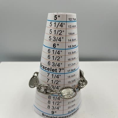 VTG Silver Tone Chunky Link Faux Pearl Bracelet Twisted Rope Cabochon Statement - Thumbnail 6