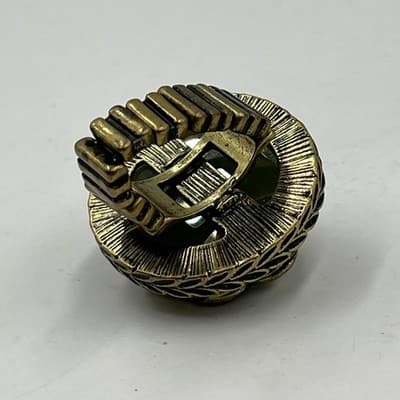 VTG Statement Adjustable Stretch Ring Yellow & Aqua Blue Gem Cluster Gold Tone - Thumbnail 5