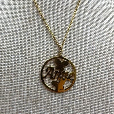 VTG Personalized Gold Anne Name Necklace Butterfly Circle Pendant Custom Jewelry - Thumbnail 3