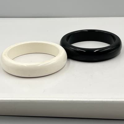 Vintage Monochrome Bangle Bracelet Set Black White Minimalist Resin Chunky Retro - Thumbnail 6
