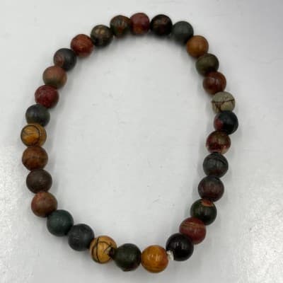 Vintage 2 Pc Natural Red Jasper Bead Bracelet Set Multi-Color Gemstone Stretch - Thumbnail 4